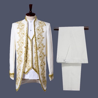 เสื้อสูททักซิโด้ สีขาว สไตล์อังกฤษ คลาสสิก สําหรับผู้ชาย ใส่ไปงานพรอม ปาร์ตี้ 3 ชิ้น