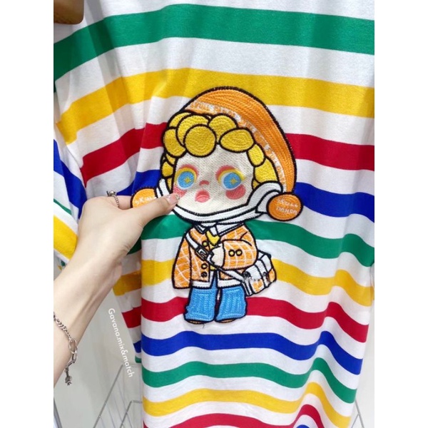 ทักก่อนสั่ง-เสื้อยืด-oversize-ลายริ้ว-rainbow-อก50-gavana