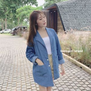 BASIC DENIM BLAZER เสื้อสูทยีนส์ เสื้อคลุมยีนส์ เสื้อยีนส์ สไตล์เกาหลี