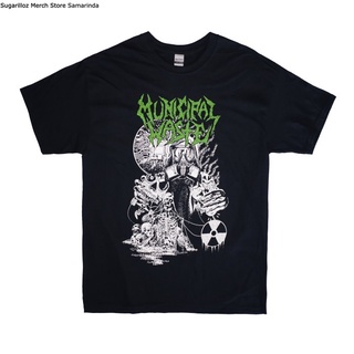 คอลูกเรือเสื้อยืดคอกลมเสื้อยืด พิมพ์ลาย MUNICIPAL WASTE Biotech Gasmask TS - XLผ้าฝ้ายแท้