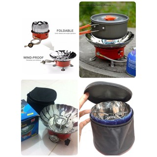 WINDPROOF CAMPING STOVE เตาแก๊สปิคนิคพร้อมที่กันลม เดินป่า/แคมป์ปิ้ง กันลม กันฝน ได้ แถม ซองใส่เตาแก๊ส 1 ใบ