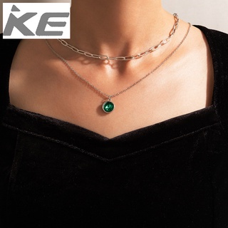 Light Luxury Jewelry Imitation Emerald Inlaid Double Necklace Geometric Round Diamond MultiNec
