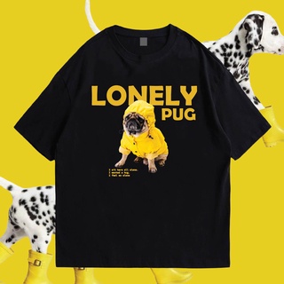 ROUNDคอลูกเรือNeck(มีของพร้อมส่ง)🔥เสื้อยืด🔥 LONELY PUG COTTON 100% ผ้านุ่มใส่สบาย-4XL