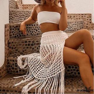 ภาพหน้าปกสินค้า✯☽Women´s Sexy Sheer Hollow Knit Skirt Split Tassels ที่เกี่ยวข้อง