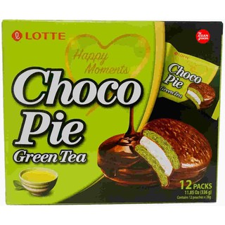 Choco Pie Green Tea (กล่องสีเขียว) ช็อกโกพาย ขนมปังเคลือบช็อกโกแลตรสชาเขียว กล่องใหญ่ 12 ชิ้น 336g,