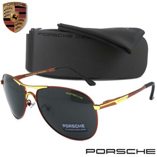 Polarized แว่นกันแดด รุ่น PORSCHE UV 8722 C-4 สีแดงตัดทอง แว่นตา ทรงสปอร์ต วัสดุ Stainless (เลนส์โพลาไรซ์) ขาสปริง