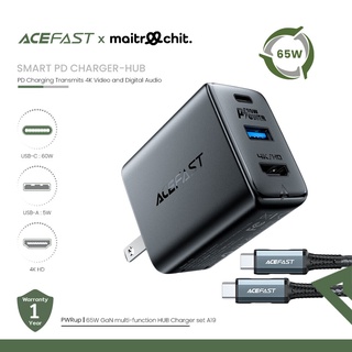 ACEFAST Smart Wall USB-C (60W)/USB-A5W/Media port 4K Charger Set (Us) อะแดปเตอร์ชาร์จไวพร้อมสายชาร์จ