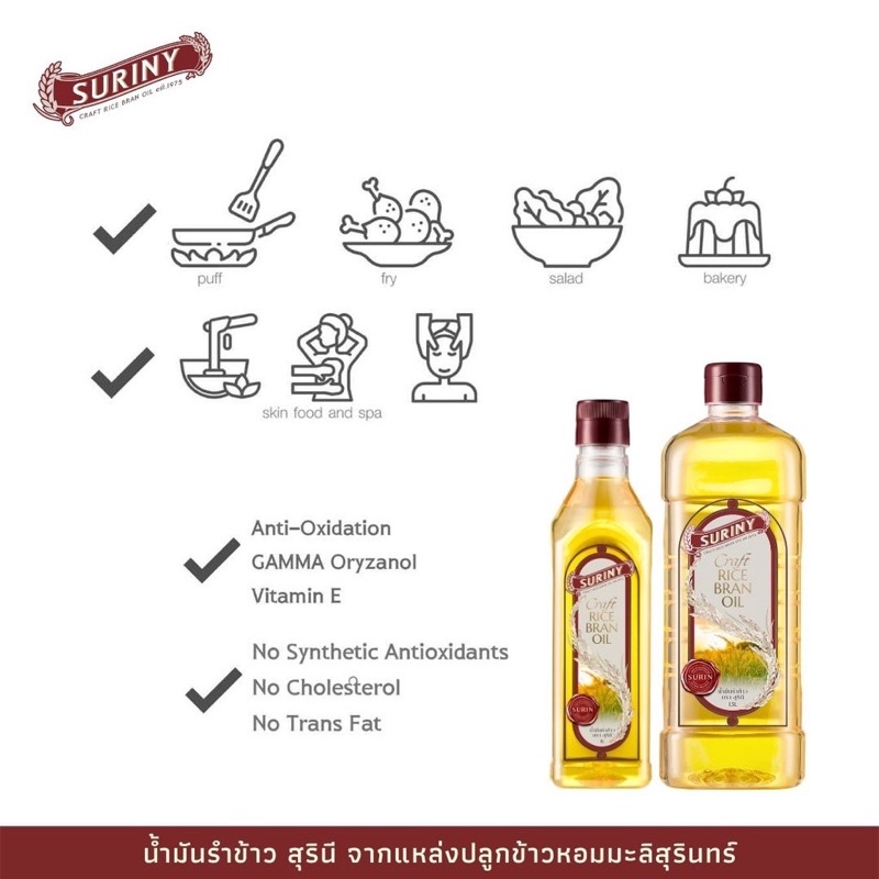น้ำมันรำข้าว 100% ตรา สุรินี SURINY Craft RICE BRAN OIL ขนาด 1 ลิตร ...