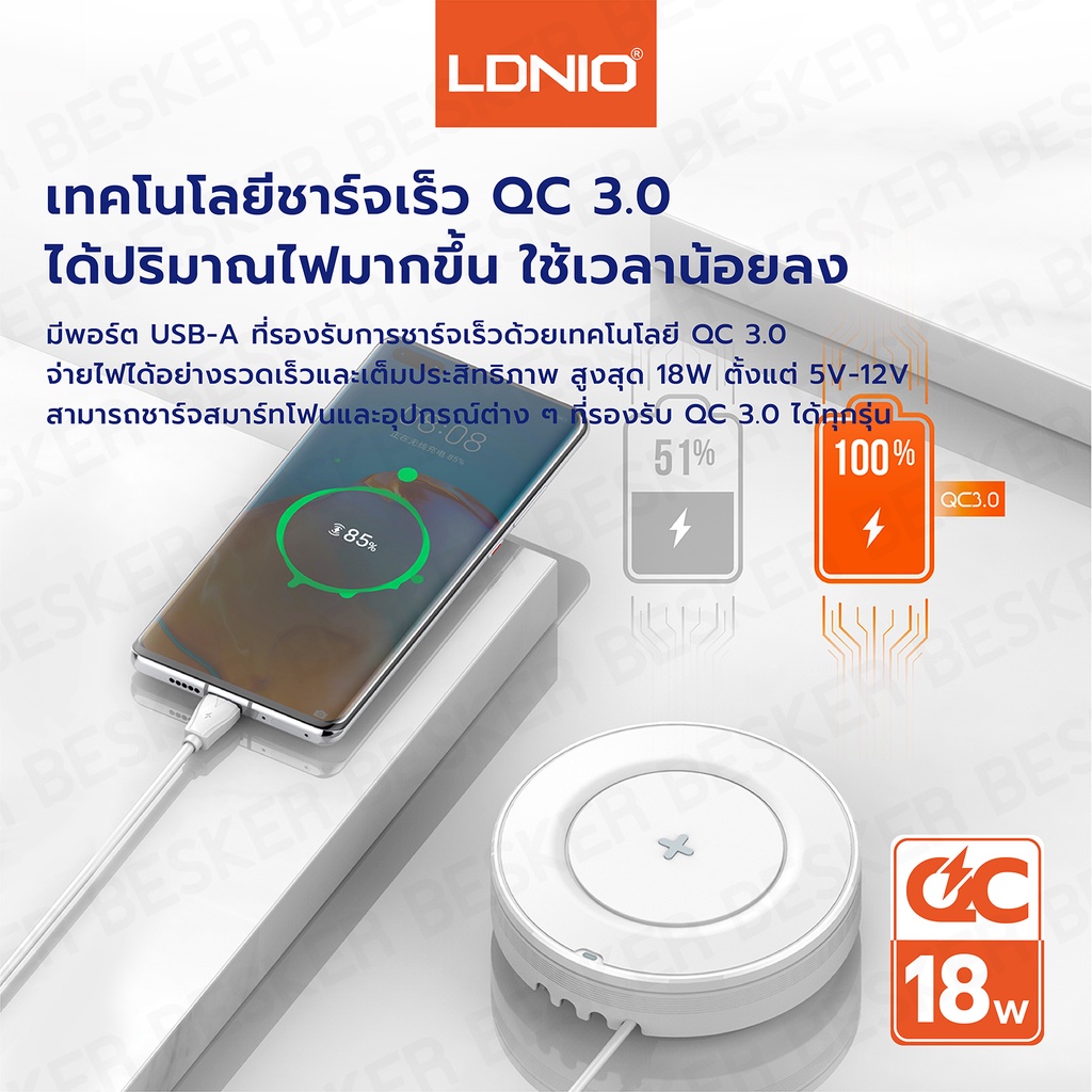 ldnio-แท่นชาร์จไวเลสชาร์จ-แท่นชาร์จมือถือ-wireless-charger-32w-qc3-0-pd-ชาร์จเร็ว-2-usb-สายไฟยาว1-5เมตร