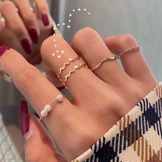 สินค้า ชุดแหวนไข่มุก สวยงาม สไตล์ญี่ปุ่น และเกาหลี เรียบง่าย [5 ชิ้น]