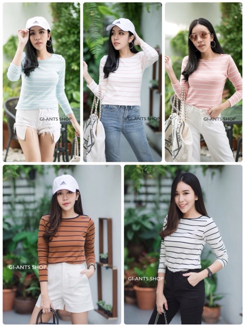 เสื้อคอปาดริ้วห่าง-แขนยาว