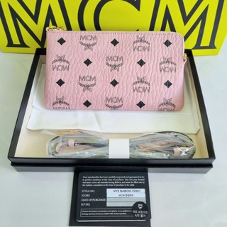 MCM Mini Logo Pouch Tech Waist Fanny Pack Soft Pink  Black Coated Canvas/ Leather Cross Body Bagขนาด 7.75"L x 1"W x 4et