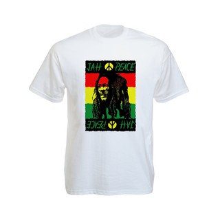 เสื้อยืดราสต้า Tee-Shirt Jah Peace Bob Marley เสื้อยืดคอกลมสีดำสกรีนลายรูป Bob Marley Black Tee-Shirt