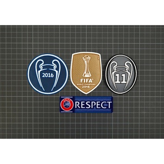 อาร์ม กำมะหยี่ Patch UEFA Champions League &amp; RESPECT Sleeve Patches/Badges 2016/2017 Real Madrid