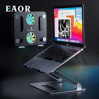 EAOR New Aluminum Alloy Air-cooled Laptop Stand with Dual Cooling Fan Portable Foldable Laptop Holder Base Tablet Notebo