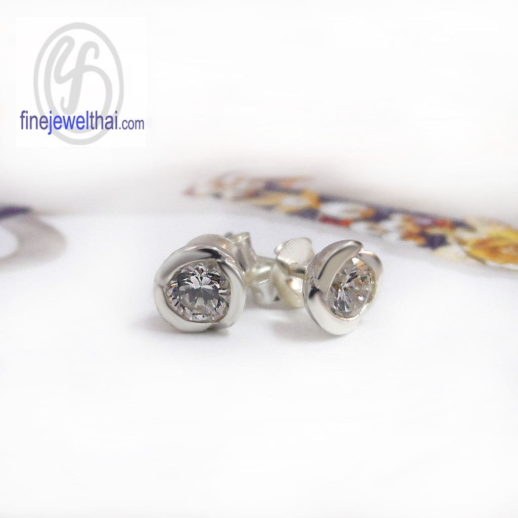 finejewelthai-ต่างหู-ต่างหูเพชร-ต่างหูเงิน-เพชรสังเคราะห์-เงินแท้925-diamond-cz-silver-earring-e1054cz