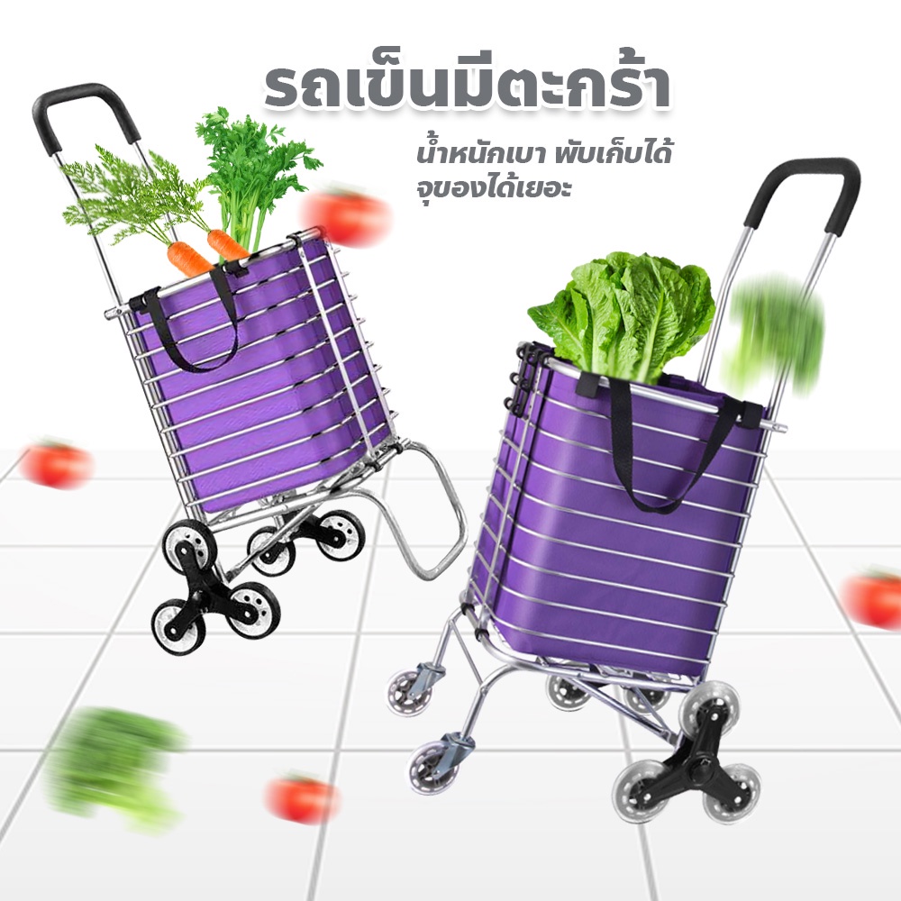 รถตะกร้าเข็นของ-จ่ายตลาด-รถเข็นอลูมิเนียม-พับเก็บได้