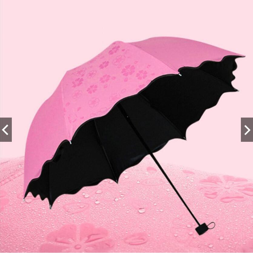 ร่มกันฝน โดนน้ำเปลี่ยนลายดอกไม้  ร่มกันแดด รุ่นผ้า2ชั้น กันยูวี UV พับได้ uvUmbrella No. UV3864