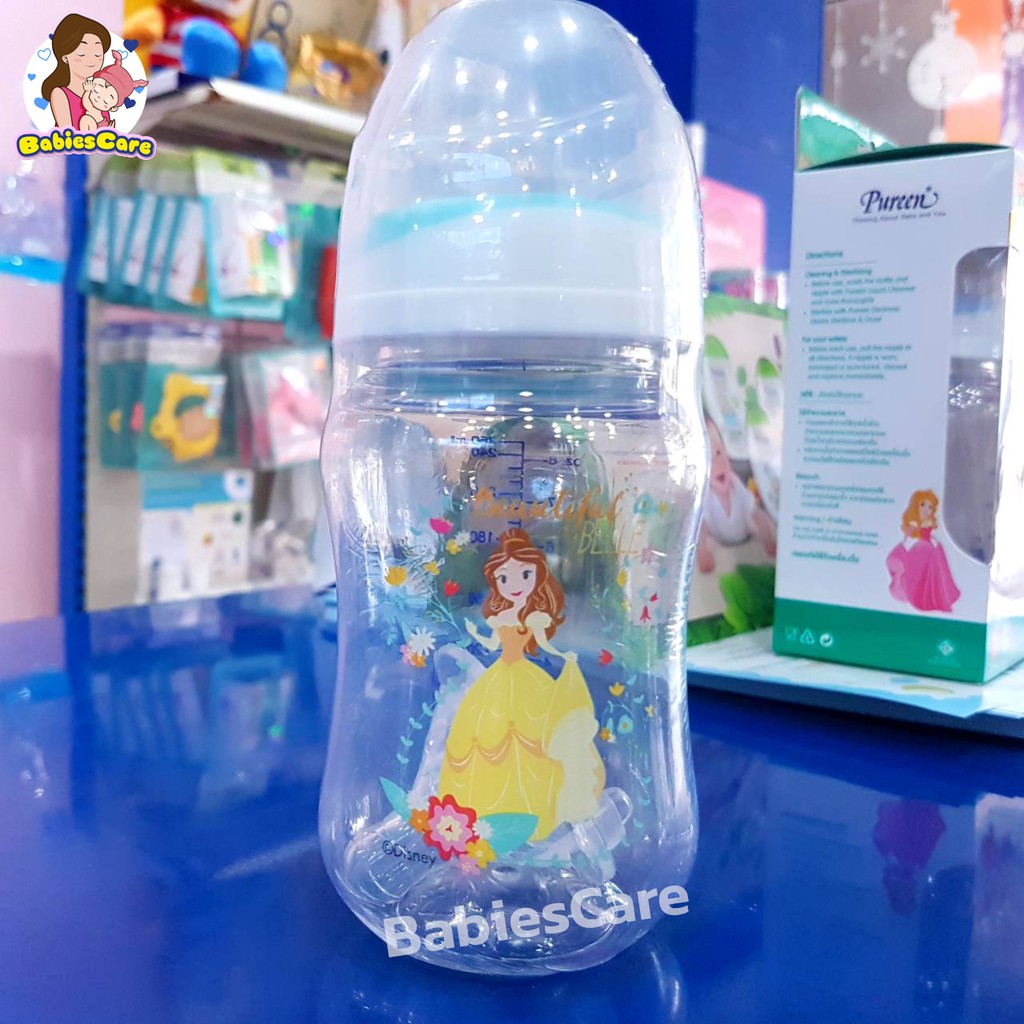 babiescare-pureen-ขวดนม-princess-tritan-คอกว้าง-8oz-แพ็คคู่-คละลาย-จุกนมไซร์m