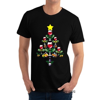 [S-5XL] เสื้อยืดคอกลม ผ้าฝ้าย พิมพ์ลาย WINE CHRISTMAS TREE แฟชั่นสําหรับผู้ชาย