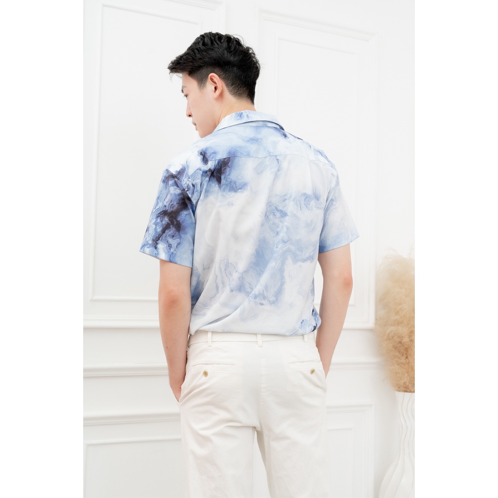 ภาพสินค้าเสื้อเชิ้ตฮาวายแขนสั้น ลายหินอ่อน(ไอซบลู) : Hawaii ICE-BLUE Marble Shirt Short-sleeved จากร้าน wismar.official บน Shopee ภาพที่ 2