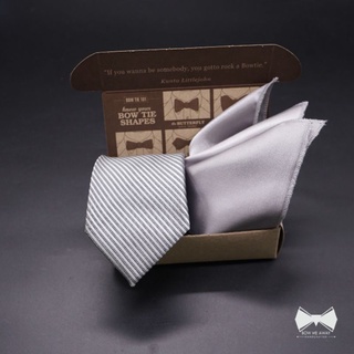 สินค้า เซ็ทเนคไทเทาเงิน + ผ้าเช็ดหน้าสูท-Silver Necktie+ pocket square