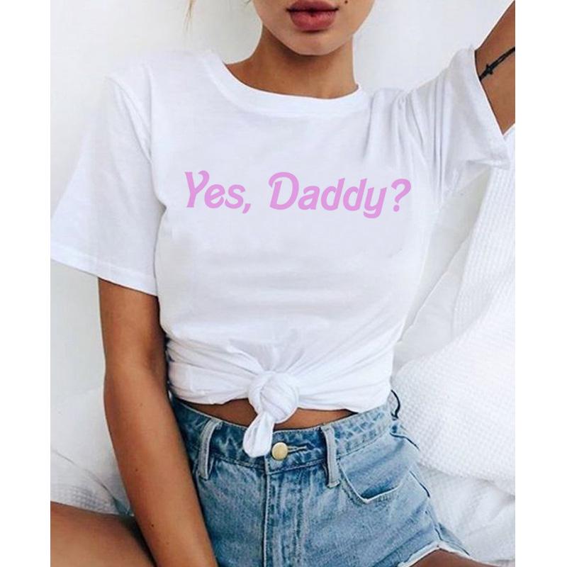 เสื้อยืดลําลองสําหรับผู้ชายผู้หญิงแขนสั้นพิมพ์ลาย Daddy