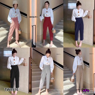 *แชทถามก่อนโอนนะคะ*ติดตามร้านลด20 TW8916  Set 2 ชิ้น เสื้อคอวีแขนตุ๊กตายาว แต่งกระดุมใหญ่ 2 เม็ด