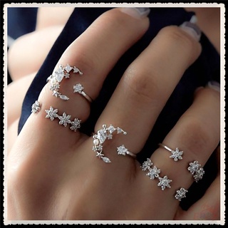 ☀ แหวนเพชร รูปดวงจันทร์ และดาว ☀ เครื่องประดับ แหวนแต่งงาน แหวนวงกลม ของขวัญ 5 ชิ้น / ชุด