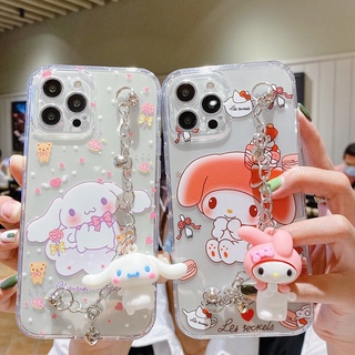 【ขายดี】เคสโทรศัพท์มือถือ Tpu ลาย Cinnamoroll และ My Melody พร้อมสร้อยข้อมือ สําหรับ iPhone 7 8 X XS XR 11 Series