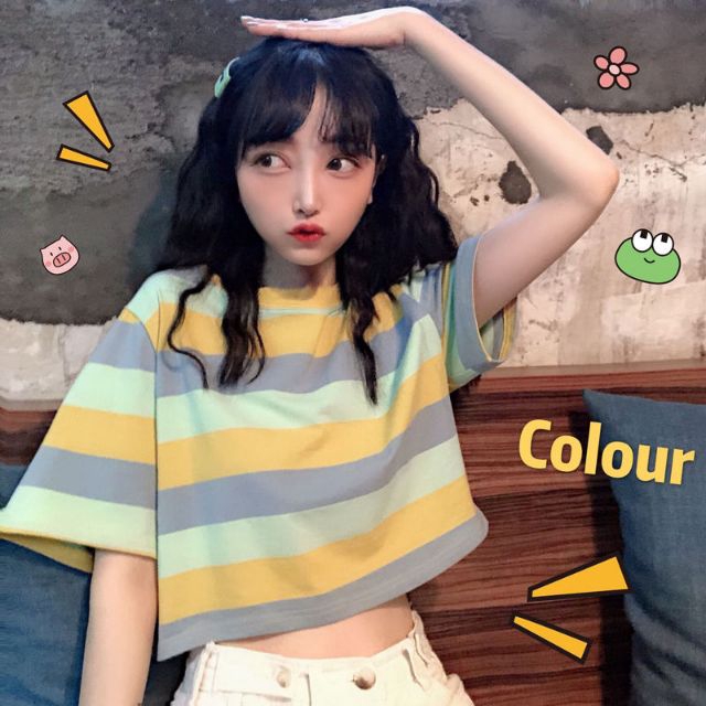 cod-เสื้อคอกลมลายจุดเก้าจุดด้านบนแขนสั้นเก้าจุดคุณภาพดีมาก