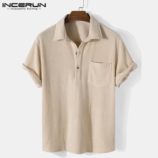 สินค้า INCERUN เสื้อโปโล แขนสั้น สีพื้น สำหรับผู้ชาย