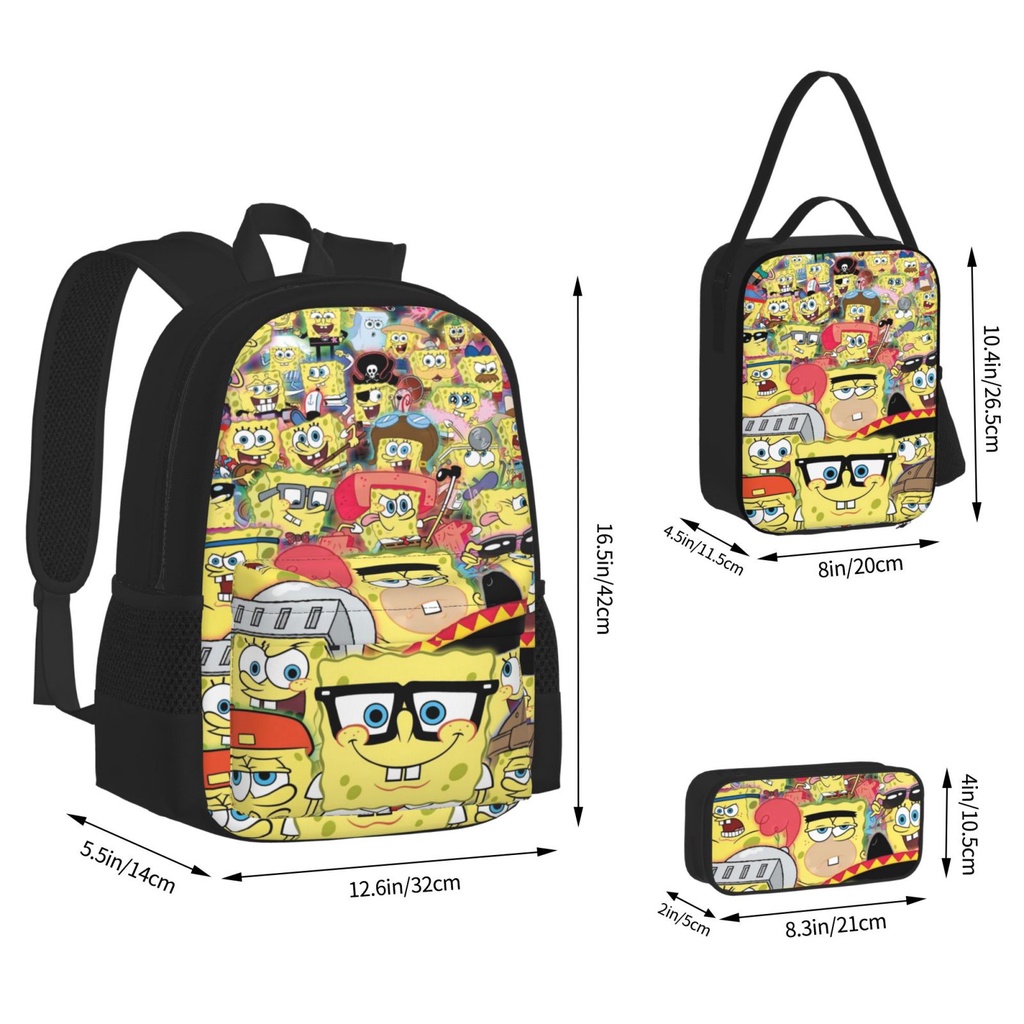 spongebob-ชุดกระเป๋าเป้สะพายหลัง-3-ชิ้น-พร้อมกระเป๋าหนังสือ-ไปโรงเรียน-กล่องอาหารกลางวัน-กล่องดินสอ-สําหรับเด็กผู้ชาย-และเด็กผู้หญิง