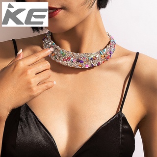 Exaggerated Heavy Work Necklace Colorful Diamond Single Necklace Geometric Choker for girls f