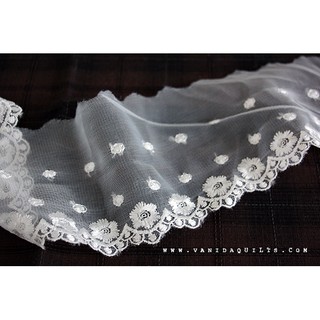 ลูกไม้ระบายตกแต่ง ลูกไม้โปร่ง ผ้าลูกไม้ตาข่าย DIY Polyester Lace สีขาว กว้าง 9 ซม.จำนวน 1 หลา (รหัส zjj0133)