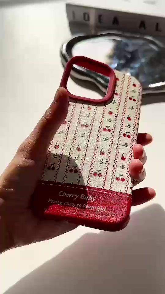 พร้อมส่ง-2-ลาย-เคสแดง-เคสสีแดง-เคสลายดอกไม้-หนังกระต่ายดอกไม้แดง-หนังเชอรี่ลายทาง