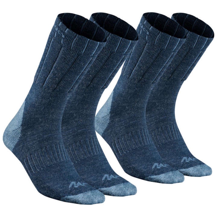 ถุงเท้าผู้ใหญ่ความยาวปานกลางสำหรับเดินป่ารุ่น-sh100-สีน้ำเงิน