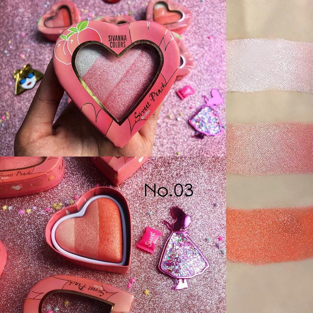บลัชออนรูปหัวใจ-มี-3-เฉดสีในตลับเดียว-ซีเวนน่า-คัลเลอร์ส-สวีท-พีช-บลัช-sivanna-colors-sweet-peach-blush-hf8120