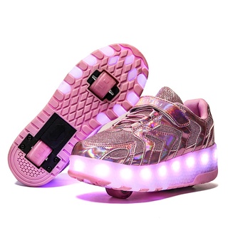 รองเท้าสเก็ต 2 ล้อ Roller Shoe for kid มีสวิตปิด-เปิดไฟ รองเท้ามีล้อ มี 4 สี
