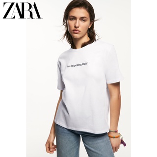 Zara ใหม่ เสื้อยืด แขนสั้น พิมพ์ลายตัวอักษร สีขาว สําหรับผู้หญิง 1165502 250
