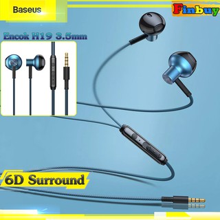 baseus h19 หูฟังมีสาย แบบแจ็ค 3.5มิล ไมค์ในตัว เสียง 6D surround เบสนุ่ม สายยยาว1.2เมตร หูฟัง  In-ear