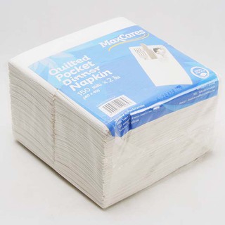 สินค้า กระดาษทิชชู่แนปกิ้น 2 ชั้น สีขาว แบบพับ สำหรับใส่ชุดช้อนส้อม 150 แผ่น/ห่อ  Max Care Quilted Pocket Dinner Napkin