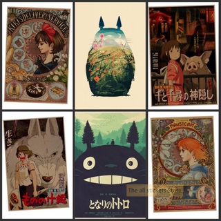 โปสเตอร์กระดาษคราฟท์ Hayao Miyazaki Totoro Spirited Away สําหรับตกแต่งบ้าน