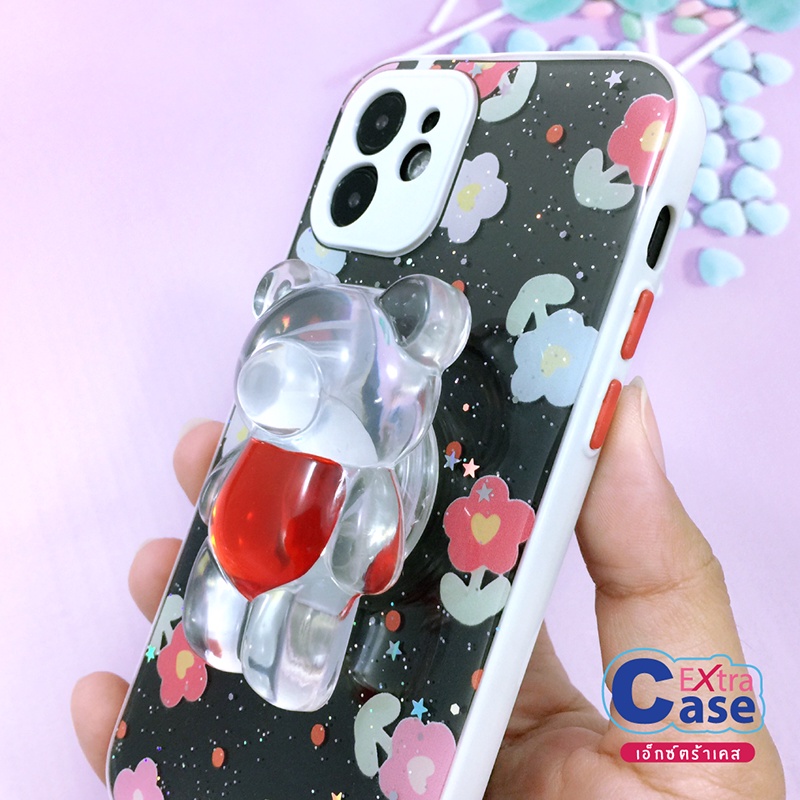 vivo-y01-y15s-y12-y17-y20-y20s-y21-2021-เคสมือถือ-tpu-ขอบสีกันเลนส์กล้องกากเพชรกริตเตอร์-ฟรี-griptok-หมี
