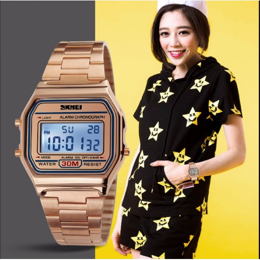 skmei-1328-ของแท้-100-ส่งในไทยไวแน่นอน-นาฬิกาข้อมือผู้หญิง-สไตล์-จับเวลา-ตั้งปลุกได้-ไฟ-led-ส่องสว่าง-สายแสตนเลส-blue