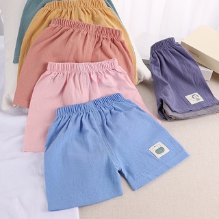 AZZ133 กางเกงขาสั้นสำหรับเด็กชายและเด็กหญิง,กางเกงลำลองเปิดเป้าทำจากผ้าคอตตอนและลินินสไตล์เกาหลี