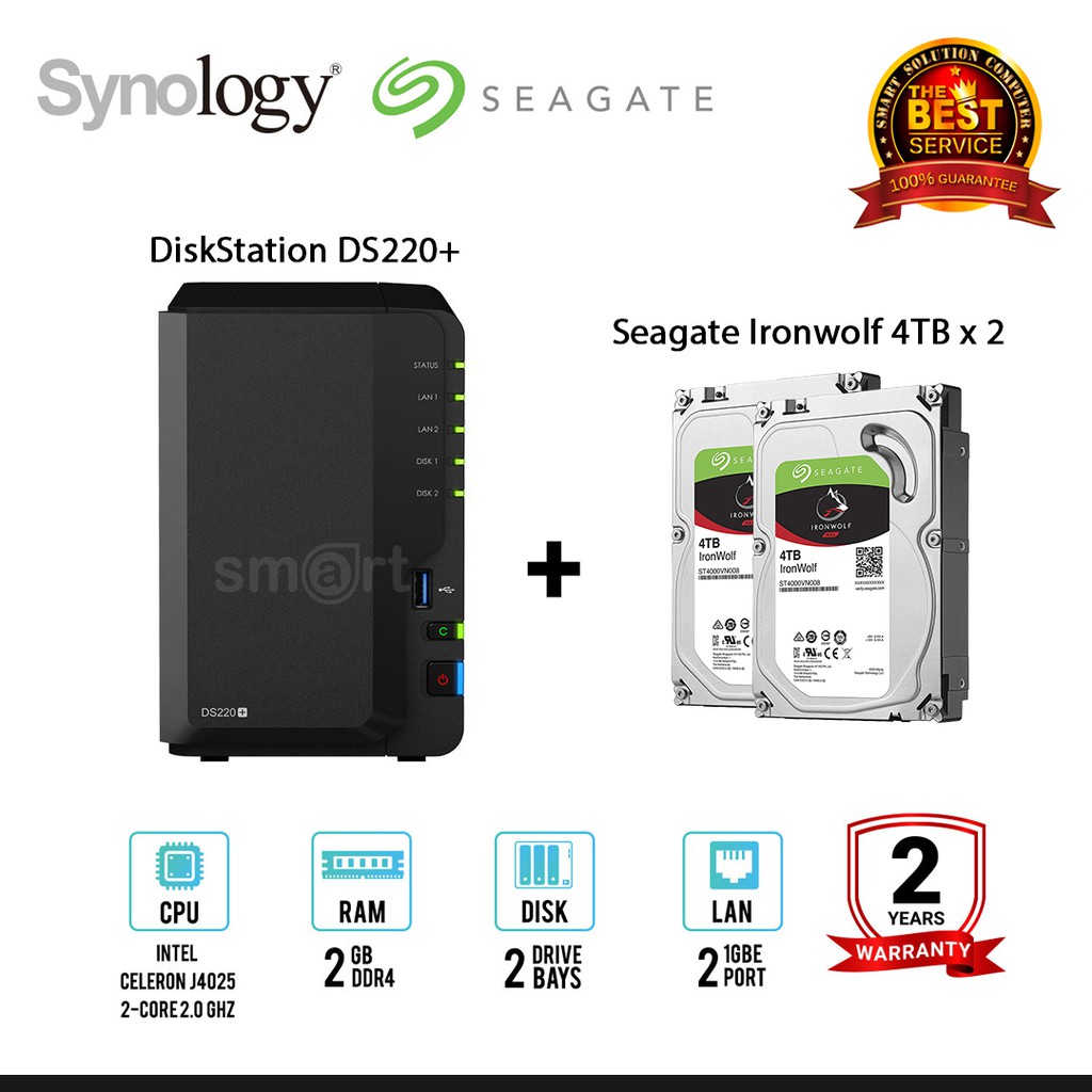 ภาพหน้าปกสินค้าSynology DS220+ 2-bay NAS + 2 x Seagate Ironwolf 2TB/4TB/6TB/8TB