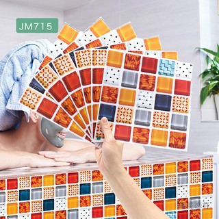 6ชิ้น👍20 * 20cmสติ๊กเกอร์วอลเปเปอร์ วอลเปเปอร์ติดผนัง ลายกระเบื้องโมเสคมีกาวในตัวกันน้ําสําหรับติดตกแต่งห้องครัวห้องน้ํ