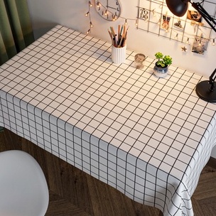 ผ้าปู-ผ้าปูโต๊ะ-ผ้าตกแต่งโต๊ะ-ลายตาราง-ผ้าปู-peva-กันน้ำ-เช็ดทำความสะอาด-สีขาว-มี2ขนาด