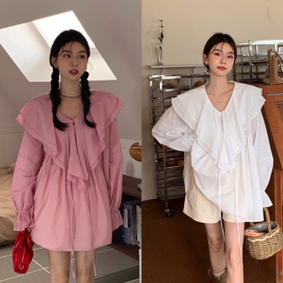 พร้อมส่ง ! Ruffle minimal blouse 💖💘 C3614 มินิเดรสสั้น มินิเดรสสั้นระบาย เสื้อทำงานผู้หญิง เสื้อทำงานสไตล์เกาหลี มี 2 สี
